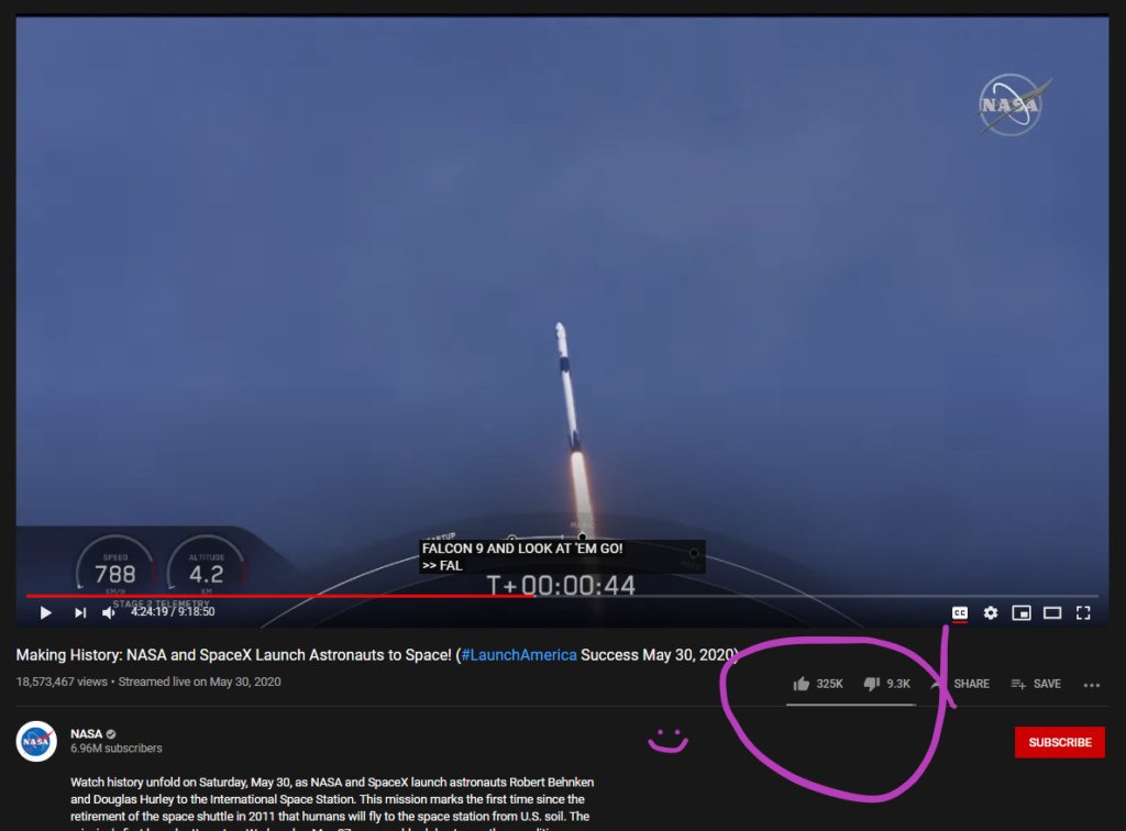 دیسلایک به اسپیس ایکس